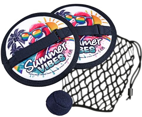 Simba Neopren kardborrebollspel – kast- och fångstspel med 2 mjuka kardborrebands-handfångare (18 cm), 1 boll (4,7 cm) och bärväska, utomhusleksak för inomhus- och utomhusbruk, från 3 år