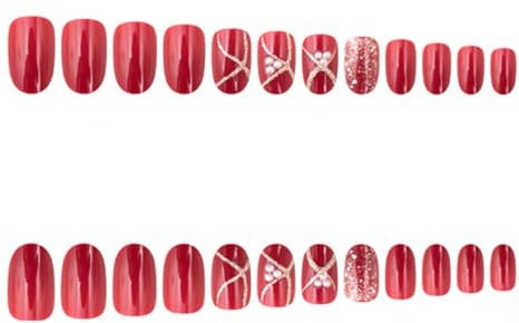 Faux Ongles Rouges de Noël 24 Pièces, Couverture Complète Abs | Pose Facile, Art Ongulaire Diy, Usage Maison, pour Apprentis et Experts, Style Festif