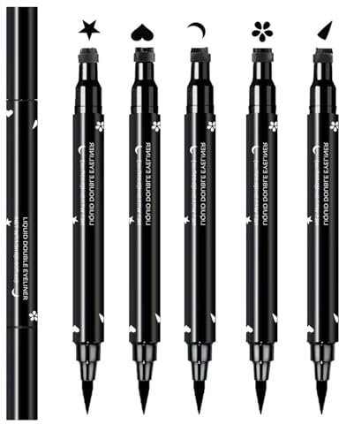 5 Pcs Eyeliner Stempel 2-in-1 Eylinerstempel Schwarzer, Lidstrich Stempel Wasserfest Anti-Schmierstoff Schnelltrocknend Dauerhaft Doppelkopf-Design Einfach Bequem für Tägliche Anwendung