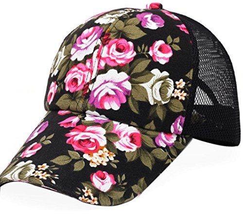 Btruely Baseball Cap Damen Vintage Blumen Cap Sommer Basecap Baseballmütze Frauen Snapback Mädchen Hip Hop Flachen Hut Baseballkappe Outdoor Hip Hop Baseballmützen (Schwarz)