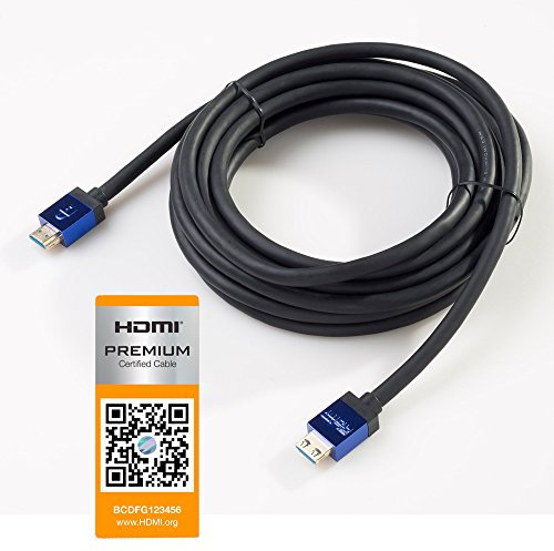 SlimHDMI 5.5m Premium Certified HDMI Cable with Secure Lock Connector (4K Ultra HD, Gold Plated, 1080p, 3D, High Speed, ARC)