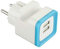Electraline 570073 Mini adattatore con due porte USB, output 2.4A GummyLine, con supporto per cellulare, spina schuko, colore azzurro