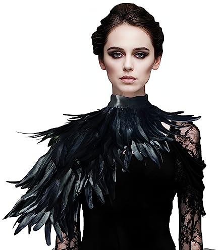 sigando Gothic Echt Schwarz Federn Cape Schal Schulterflügel Choker Kragen (YM-32)