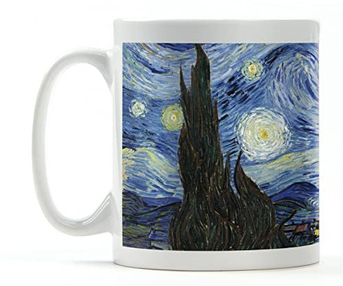 1art1 Vincent Van Gogh, Die Sternennacht, 1889 Foto-Tasse Kaffeetasse (9x8 cm) + 1x Überraschungs-Sticker