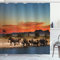 ABAKUHAUS Elefant Duschvorhang, Safari Wildlife, Stoffliches Gewebe Badezimmerdekorationsset mit Haken, 175 x 240 cm, Orange und Braun