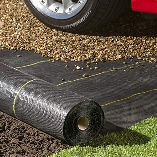 1m x 50m Pro-Tec Gold-Line 125gsm EXTRA Heavy Duty Weed Control Membrane Garden Weed Barrier Fabric Ground Cover For Landscaping Gravel Driveways Decking Underlay Astro Turf Black Woven Sheet