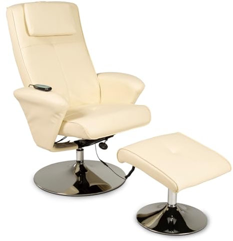 maxVitalis Relaxsessel mit Massagefunktion, Fernsehsessel, Sessel & Hocker mit Vibrations-Massage, Massagesessel mit Wärmefunktion, Liegefunktion, Drehbar, Massagestuhl, elektrisch, TV Stuhl (Creme)