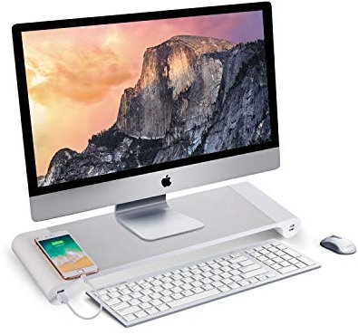 Monitor Stand,Computer Stand,Monitor Stand Riser,4 USB Port Charging Keyboard Storage, Monitor Riser for Laptop/TV Printer/Fax Machine/Computer/iMac/MacBook,Aluminum Bracket Convenient