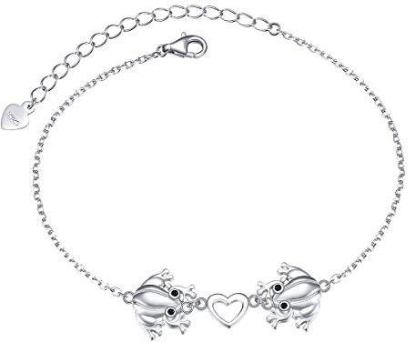 925 Sterling Silber Fußkettchen für Damen Frauen Jugendlich Mädchen Verstellbar Frosch Tier Armband Schmuck 9+1 Zoll (Frosch)