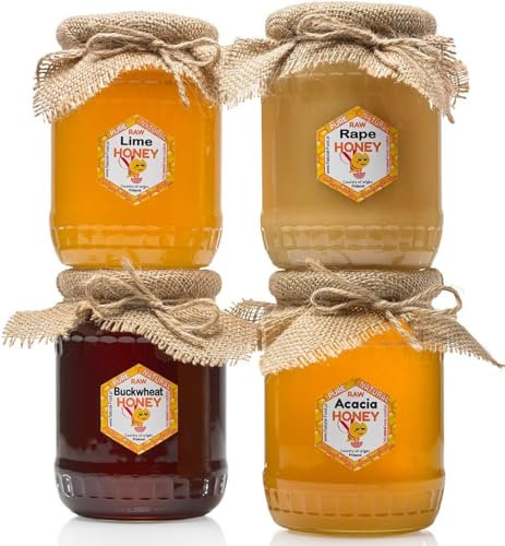 Natural Food - Rohhonig - 4 kg - Linde & Buchweizen & Akazien & Rapshonig in Glasbehältern - Absolut Rein, Roh, Natürlich, Unverpasteurisiert - Frisch vom Imker