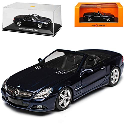 Mercedes-Benz SL-Klasse R230 Dunkel Blau Fast Schwarz Metallic Modell 2001-2011 Version ab 2. Facelift 2008 1/43 Minichamps Maxichamps Modell Auto mit individiuellem Wunschkennzeichen