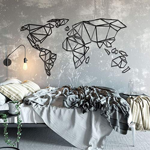 K&L Wall Art 3D Weltkarte Origami World map moderne Glasweltkarte Industrial Deko XXL Wohnzimmer Acryl Glasposter Wandbild (150x78cm schwarz)