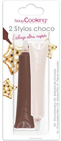 ScrapCooking - 2 Stylos Choco Marron et Blanc - Crayons Alimentaires Pâtisserie - Colorants Décoratifs Comestibles - Écrire & Dessiner sur Desserts, Gâteaux & Biscuits Noël - 7061