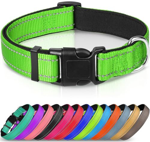 Joytale Reflective Dog Collar, Soft Neoprene Padded Breathable Nylon Pet Collar Adjustable for Medium Dogs, M, Green