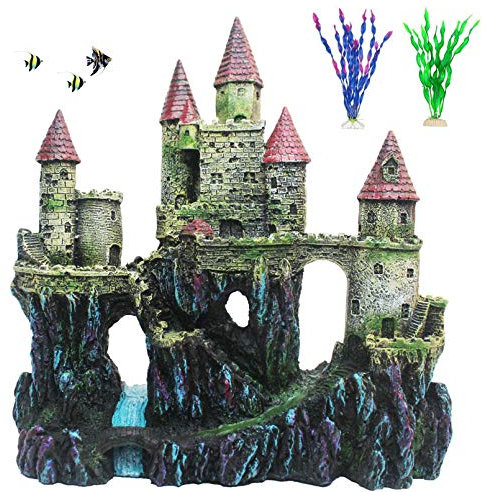 PINVNBY Aquarium-Dekoration aus Kunstharz, Treibholz, Schloss, Höhle, Verstecke, Zimmerpflanzen, Zubehör (rot)