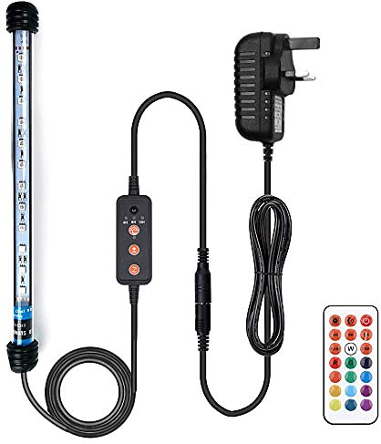 VARMHUS Submersible LED Aquarium Light,Fish Tank Light with 3 Stage Timer Auto Turn On/Off and Remote Controller Custom Adjusts 13 Colors and Brightness,24/7 Cycle (28cm, RGB)