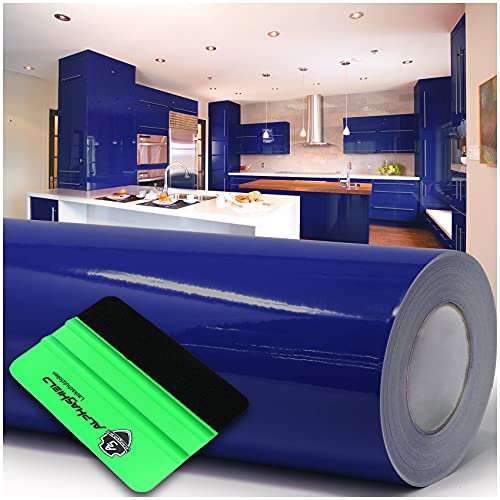 10m x 63cm Plotterfolie + Rakel Hochglanz Glanz oder Matt Klebefolie Möbelfolie Küchenfolie Badfolie Dekofolie (050 Dunkelblau, Glanz)