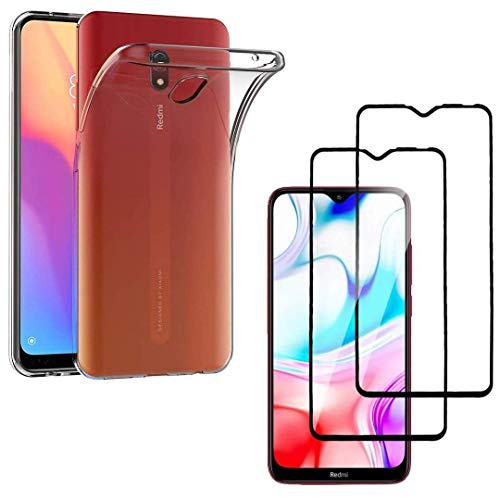 PHONILLICO Coque pour Xiaomi REDMI 8A et 2 Verres Trempe Bord Noir Film Protection Ecran