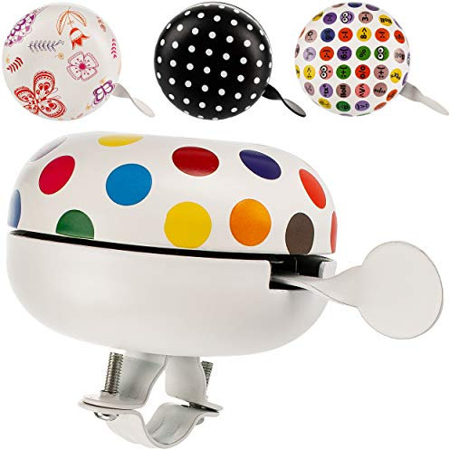 alles-meine.de GmbH XL - Fahrradklingel Farbwahl stabiles Metall - Ø 8 cm - Punkte & Blüten - Ding Dong - 2 Klang - Fahrradglocke/Klingel für das Fahrrad - XXL Lenkerklinge..