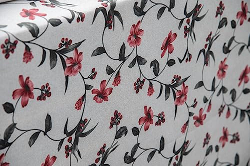 Staab's Stoff wasserabweisend Baumwolle beschichtet verschiedene Dekore (in 50cm Schritten) (Breite 140 cm x Länge wählbar) (Blumen rot beige)