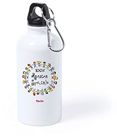 Regali Pazza idea Borraccia Alluminio 500 Ml - 100% Maestra Speciale - Tappo a Vite e Moschettone - Regalo Insegnante - Pratica e Decorata - Collezione Maestra