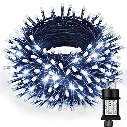 OBOVO LED Lichterkette Außen, 20M 200 LED Weiß Weihnachtsbeleuchtung mit Strom, 8 Modi & Speicherfunktion, IP44 Wasserdicht Lichterkette für Innen Außen, Balkon, Garten, Weihnachtsdeko
