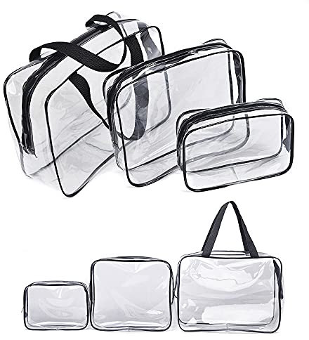 Kulturbeutel Transparent,3 Stück PVC Durchsichtig Kosmetiktasche Make-up Tasche Wasserdicht Kosmetikbeutel Reise Set Für Flugreise, Flugzeug, Badezimmer (Black)