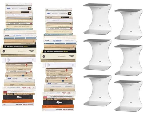 Flo.mar Mensole da Parete Invisibili per Libri e Oggetti (Bianco, 17 cm, 6)