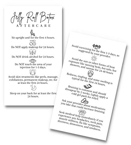 Jelly Roll Botox Aftercare Instruction Cards | Physisch gedruckt 5,1 x 8,9 cm in Visitenkarte | Dermatologen Supplies | Weiß und Schwarz Design