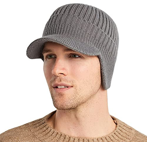 YAMEE Herren Wintermütze Strickcap Wintercap Damen Strickmütze Beanie mit Schirm Kappe,Schirmmütze mit Ohrenklappen Herren Ohrenschutz