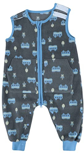 FLYISH DIRECT Baby Schlafsack mit Füßen 1 TOG Fleece Baby Schlafsack ohne Ärmeln, Ganzjahres Schlafsack Atmungsaktiv Babyschlafsack mit Beinen,Grau Auto,80