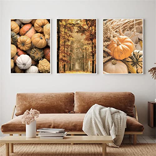 SWECOMZE Premium Moderne Poster Set Goldener Herbst Bilder Wandbilder ohne Rahmen Stilvolles Set mit passenden Bilder als Wohnzimmer Deko (A,30 * 40CM)…