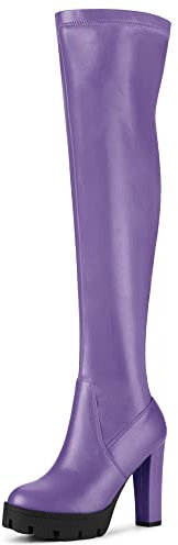 Allegra K Donna Piattaforma Tacchi Tacco spesso sopra al ginocchio Stivali, Viola, 37.5 EU