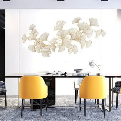 3D Wanddeko GinkgobläTter Metall Dekoration Dekobild Metallbild Golden 120X57Cm Wohnzimmer Hanging Decor Ginkgo-BläTter Aus Deko-Bild Gold 1.2M Wandbild LuxuriöS Wandschmuck In Moderne Wanddekoration