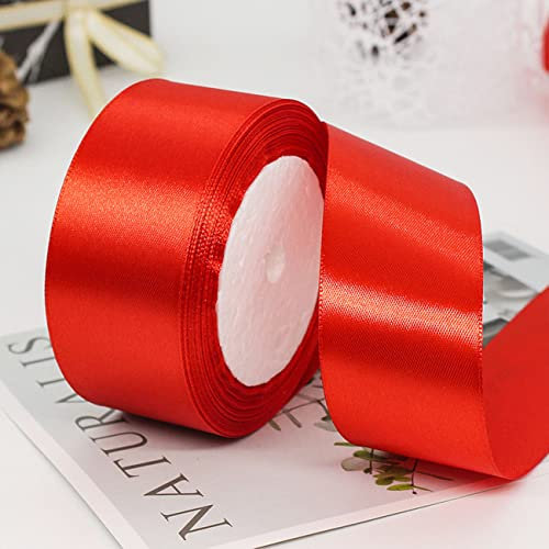 Ainmto 22m X 38mm Rot Satinband,2 Rollen Rot Schleifenband,Dekoration Bänder,Geschenkband Breit,Stoffband für Hochzeit