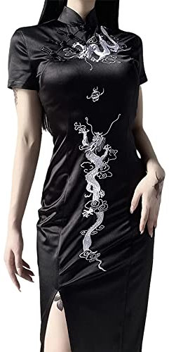 SINROYEE Mini robe moulante Cheongsam pour femme - Coupe ajustée - Style chinois moderne - Qipao - Sexy Anime Cosplay (5, S)