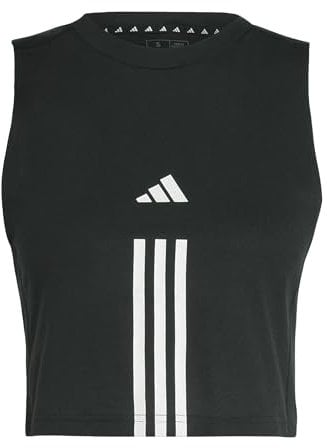 adidas Damen Train Essentials Train Cotton 3-Stripes Crop Tank Top, Black/White, L
