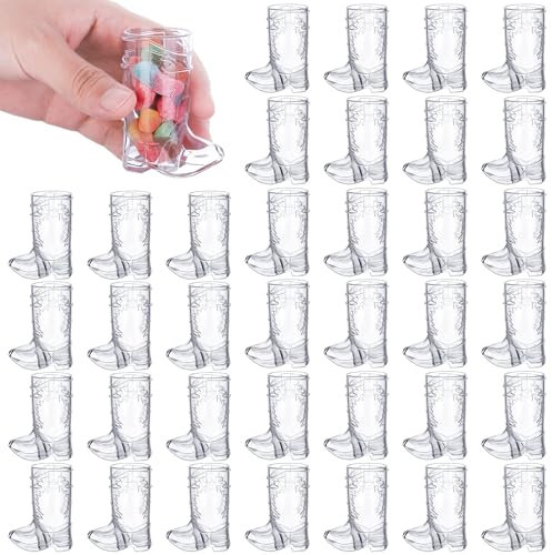 ADXCO 36 Pieces 1 oz Clear Cowboy Glasses Mini Cowboy Boot Shot Glasses Plastic Western Cowboy Boot Cups Reusable for Cowboy Cowgirl Party, Bachelorette Party, Wedding Decor Supplies