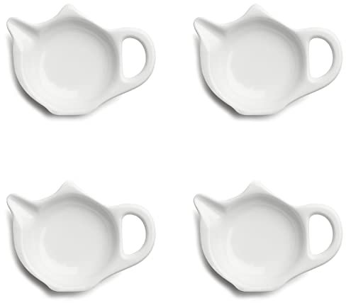 Dip Bowls White Porcelain Small Teabag Holder Ceramic Dish Saucers Teaspoon Rest(4 Dip Bowls)