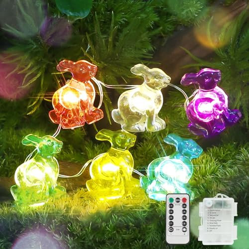 suddus Easter Lights Battery Operated, Easter String Lights with Remote, Easter Bunny Lights Indoor Outdoor