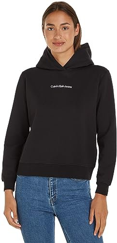 Calvin Klein Jeans Damen Hoodie Institutional Regular mit Kapuze, Schwarz (Ck Black), M