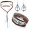 JeweBella Boho Schmuck Set Damen Vintage Bohemian Türkis Anhänger Halskette Ohrringe Armband Manschette Indianer Vintage Weste