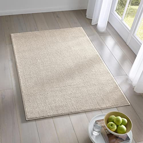 TacaHome Kurzflor Teppich Designer I Flauschiger Flachflor für Wohnzimmer, Esszimmer, Schlafzimmer oder Kinderzimmer | 160 x 220 cm Creme