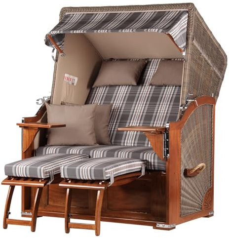 bene living Strandkorb-Set Schaalsee 2-Sitzer Mahagoni - PE grau - Modell 522 - Liftersystem