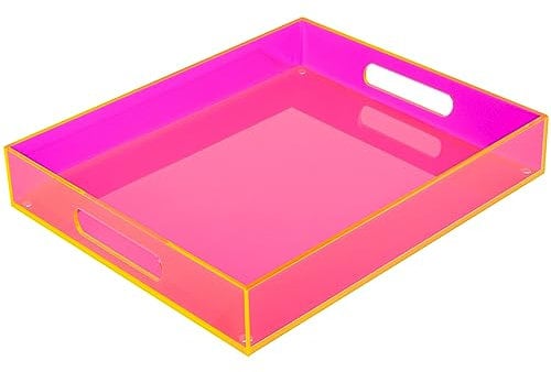 Bandeja grande de acrílico para servir, mesa de café otomana decorativa con asas, decoración de alimentos, té, frutas, cena, aperitivos, almuerzo, postre, bebida, para bar, cocina, fiesta, 17 x 13