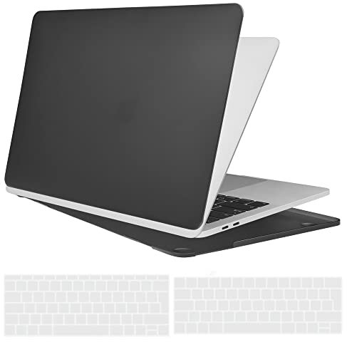 TECOOL Hülle Kompatibel mit MacBook Pro 13 Zoll 2016-2022 (M2 M1 A2338/A2289/A2251/A2159/A1989/A1706/A1708), Ultradünne Schutzhülle Hartschale Case mit Tastaturschutz (EU), Gefrostet Schwarz