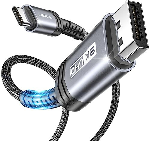 JSAUX USB C auf DisplayPort 1.4 Kabel, 8K Thunderbolt 3/4 auf DP 1.4 Kabel HDR VRR [8K@60Hz, 4K@144Hz, 2K@240Hz, 32.4Gbps] USB C Displayport kompatibel mit iPhone 15, MacBook Pro/iPad Pro/Dell XPS-2M