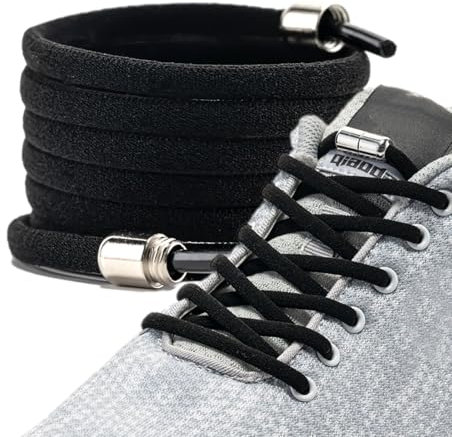 LaceHype - Premium Schnürsenkel ohne binden, elastischeSchuhbänder mit Metallkapseln, 1 oder 2 Paar - CP2 - mit Kapseln für Sneaker, Laufschuhe, Sporschuhe (Schwarz, 1P)
