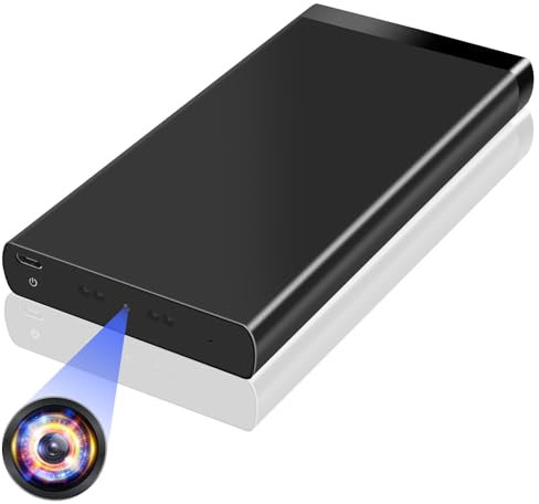 Cámara Espia Oculta, 10000mAh Mini Camaras Espias Powerbank, 1080P HD Micro Camara de Vigilancia para Coche Grabar 50 Horas con Visión Nocturna Detección de Movimiento
