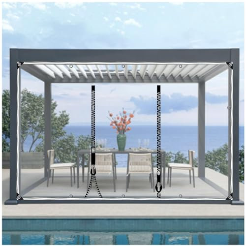 Gazebo Planen Seitenwände, Outdoor Durchsichtige Planen Vorhänge, wasserdichte Abdeckplane Für Pergola Terrasse Garage, 0,5mm PVC Transparent Planen Zelt Seitenwände,WxH-5.5x3m/18 * 9.8ft